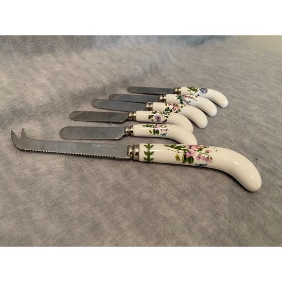 Portmeirion Botanic Garden Cheese Knife and 5 Spreaders Flowers Ceramic - Picture 2 of 7